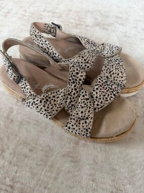 Very G Leopard-Print Slingback Wedge Sandals in Beige and Black Spots